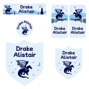 preschool labels pack dragon blue