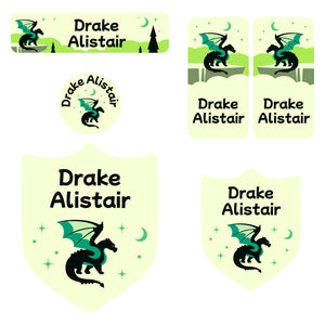 preschool labels pack dragon green