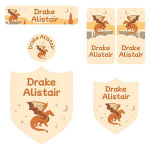 preschool labels pack dragon orange