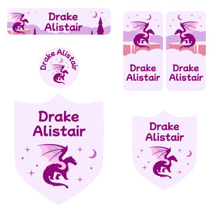 preschool labels pack dragon purple