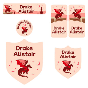 preschool labels pack dragon red