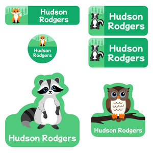 preschool labels pack forest animals green