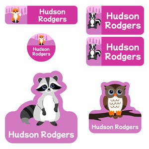 preschool labels pack forest animals pink