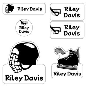 preschool labels pack hockey black white