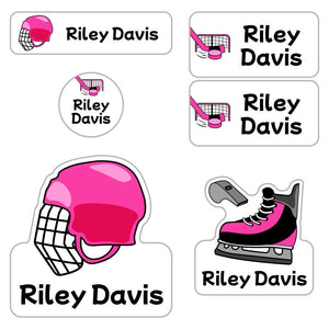 preschool labels pack hockey pink