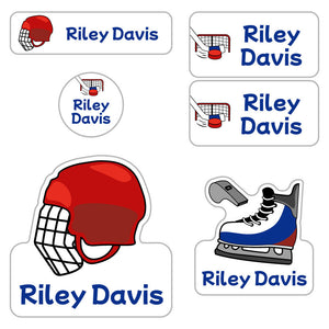 preschool labels pack hockey red blue