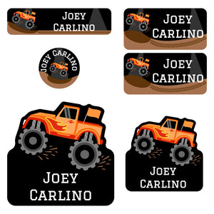 preschool labels pack monster truck orange