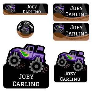 preschool labels pack monster truck purple