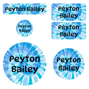 preschool labels pack tie-dye art blue