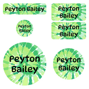 preschool labels pack tie-dye art green