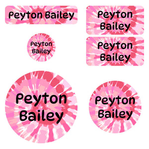 preschool labels pack tie-dye art pink