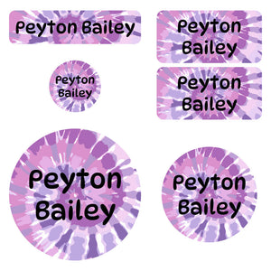 preschool labels pack tie-dye art purple