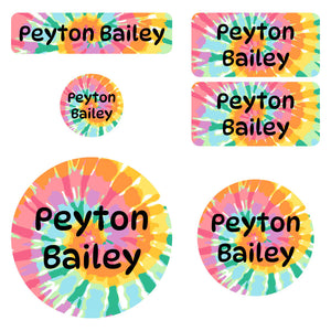 preschool labels pack tie-dye art rainbow