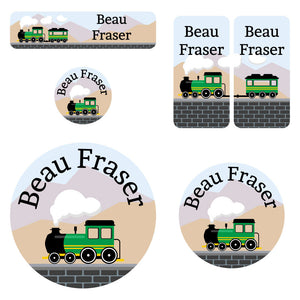 preschool labels pack train green