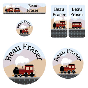 preschool labels pack train maroon