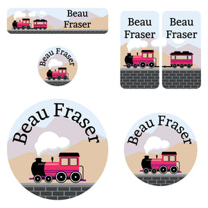 preschool labels pack train pink