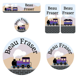 preschool labels pack train purple