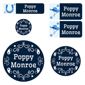 preschool labels pack western blue