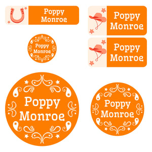 preschool labels pack western orange