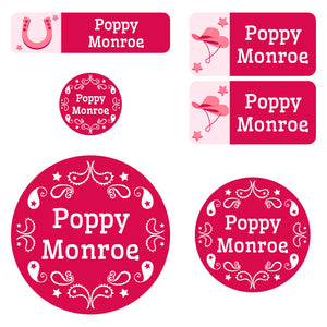 preschool labels pack western pink