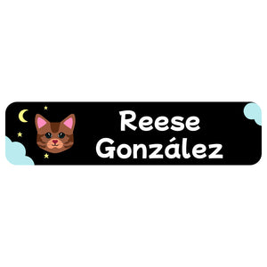 cats black rectangle name labels