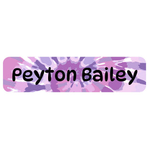 rectangle name labels tie-dye art purple