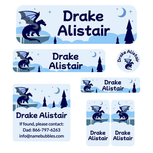 school labels pack dragon blue