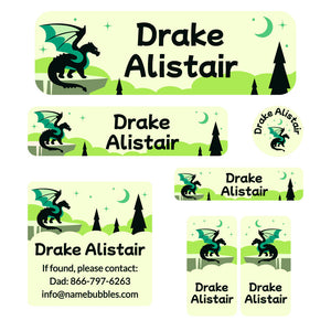 school labels pack dragon green