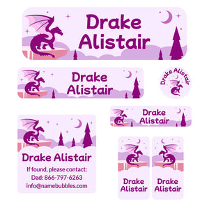 school labels pack dragon purple