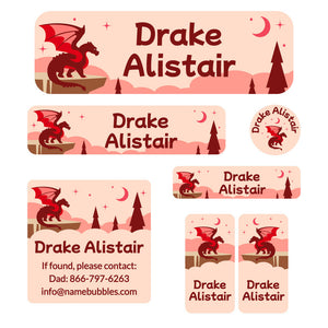 school labels pack dragon red