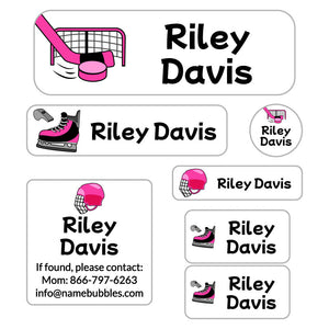 school labels pack hockey pink