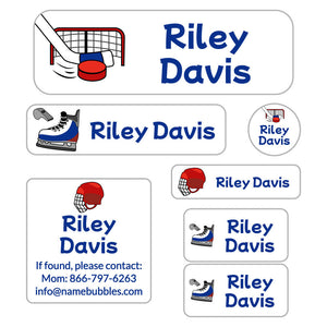 school labels pack hockey red blue