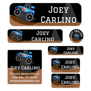 school labels pack monster truck blue