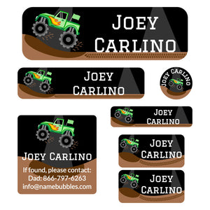 school labels pack monster truck green