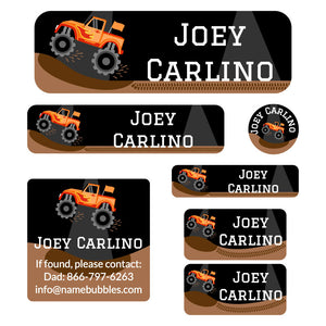 school labels pack monster truck orange