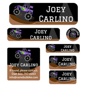 school labels pack monster truck purple