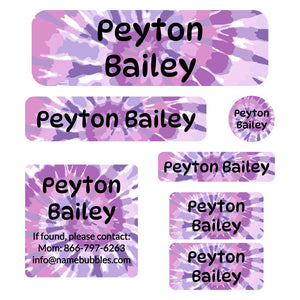school labels pack tie-dye art purple