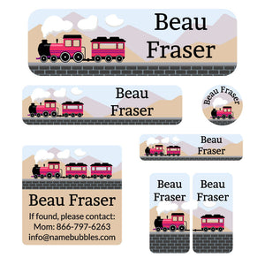 school labels pack train pink