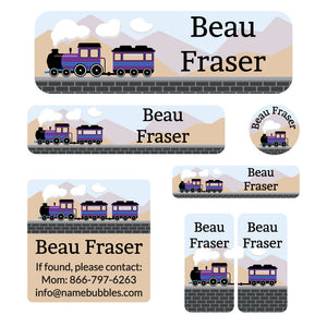 school labels pack train purple