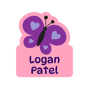 custom shape name labels butterfly pink