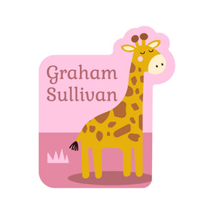 giraffe shape name labels pink