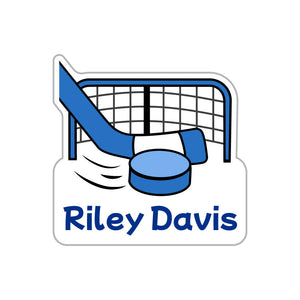 custom name labels hockey blue