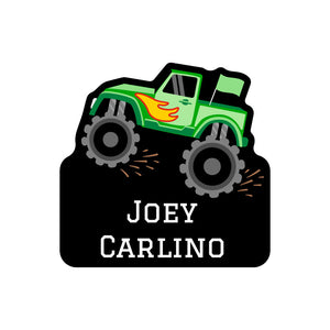 custom shape name labels monster truck green