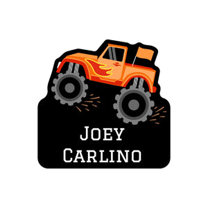 custom shape name labels monster truck orange