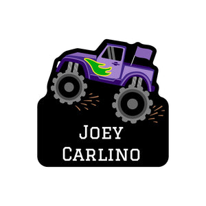 custom shape name labels monster truck purple