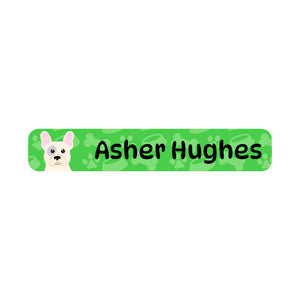 slim rectangle iron-on clothing labels dogs green