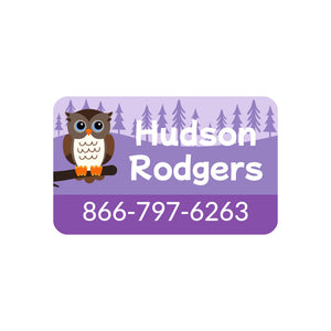 contact clothing labels forest animals purple