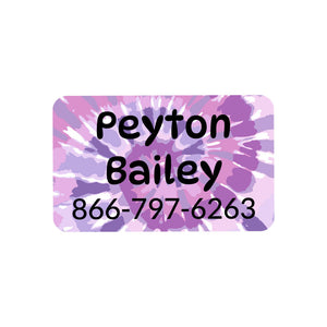 rectangle iron-on clothing labels tie-dye art purple