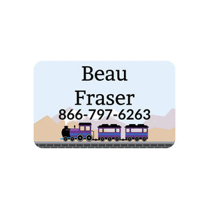 contact clothing labels train purple