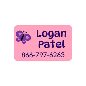 rectangle iron-on clothing labels butterfly pink